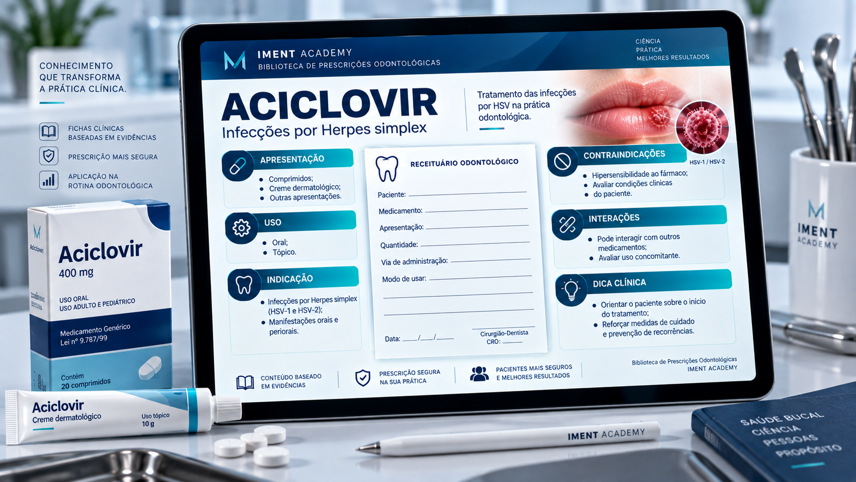 Material de prescrição odontológica sobre aciclovir